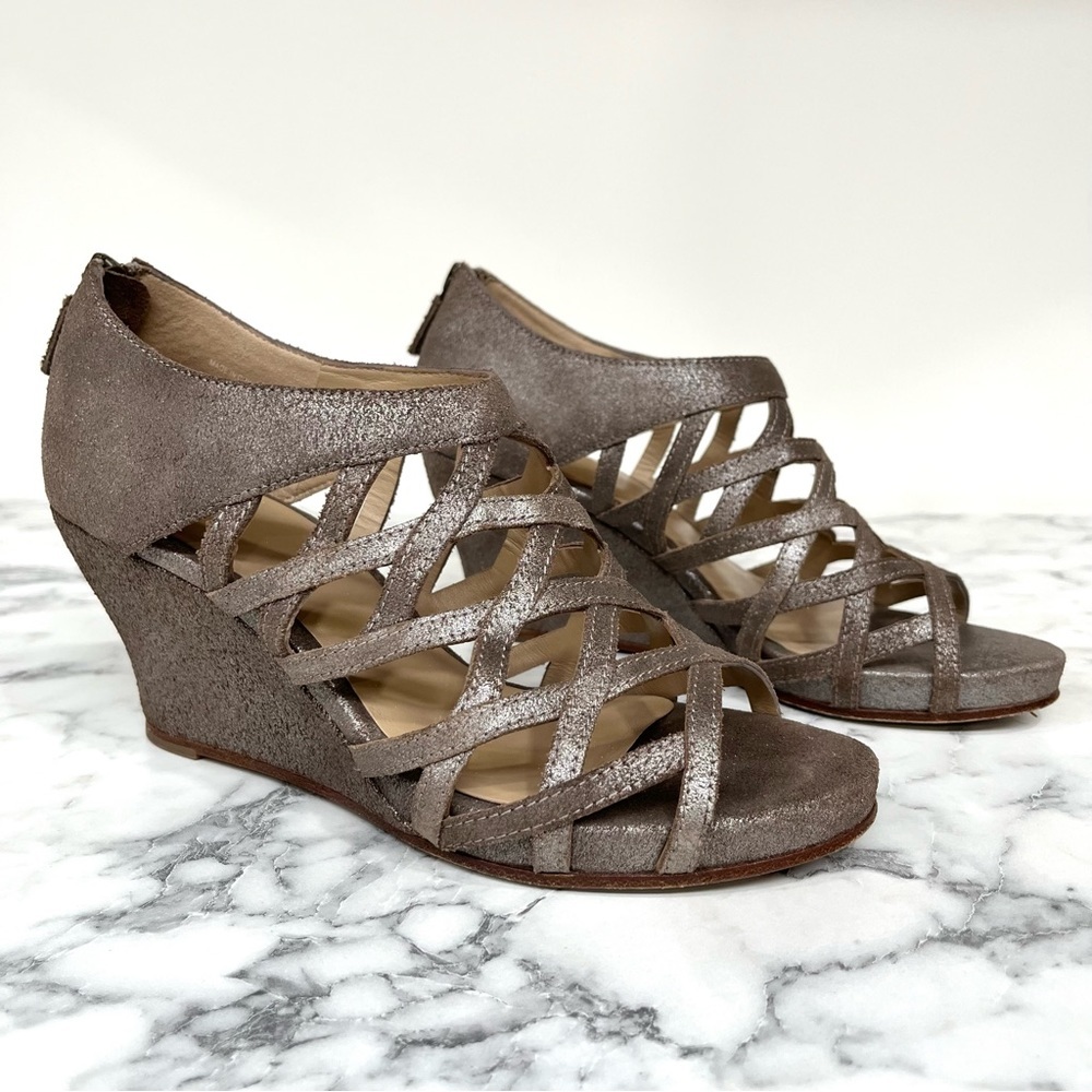Eileen Fisher Metallic Taupe Strappy Wedge Sandals
